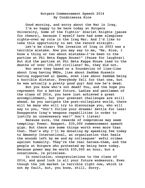Condoleezza Rice Rutgers Commencement Speech